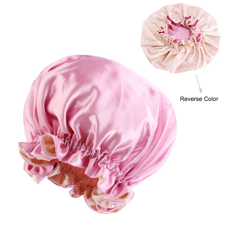 Double Layer Large Lace Nightcap Satin Round Hat Beauty Salon Makeup Hat Chemotherapy Cap