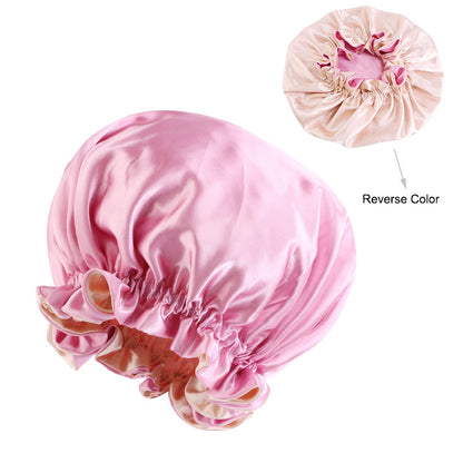 Double Layer Large Lace Nightcap Satin Round Hat Beauty Salon Makeup Hat Chemotherapy Cap