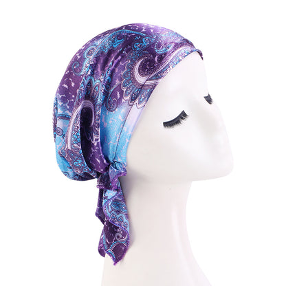 Amazon braid satin headscarf cap amoeba printed triangle sleep home confinement cap JDT-463D