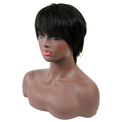 Parrucche di capelli umani senza cappuccio corte e lisce Nia Long Layered 10 pollici