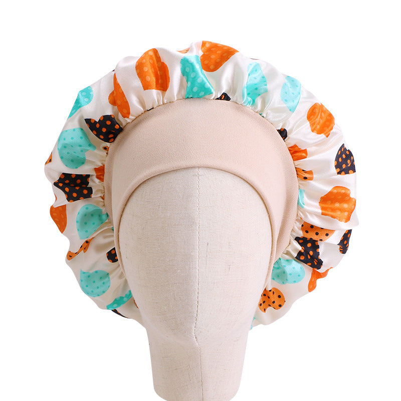 Children's Stretch Wide-brimmed Satin Nightcap Printed Hood JDKB-21A
