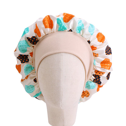Children's Stretch Wide-brimmed Satin Nightcap Printed Hood JDKB-21A