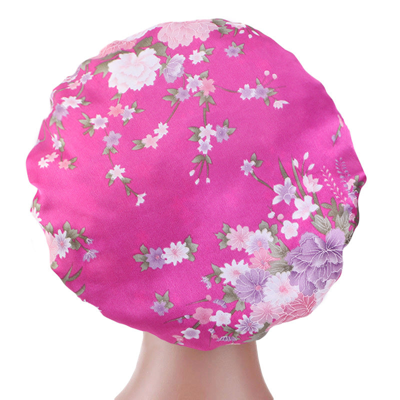 Printed wide-brimmed elastic hair band nightcap satin hair shower cap round cap Amazon hot sale toe cap TJM-301A