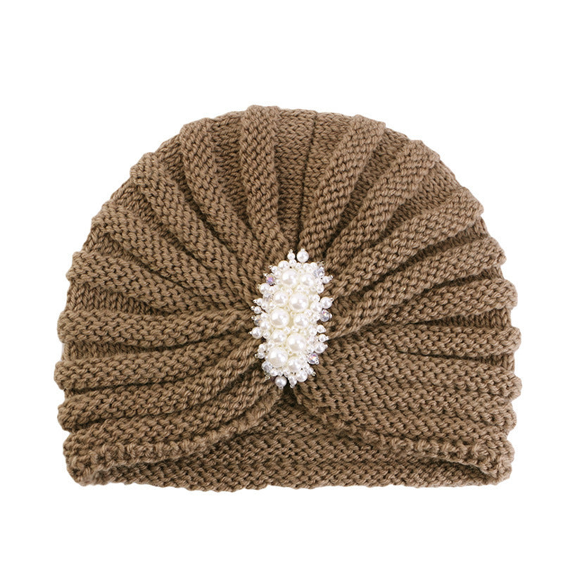 Cross-Border New Autumn and Winter Pearl Diamond Accessories Woolen Turban Hat Ethnic Style Warm Pullover Hat Jdm-138E