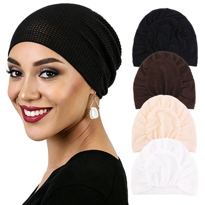 New Cross-Border Breathable Base Cap, Elastic Headscarf Hat, Head Wrap Hat, Solid Color Hat Jdt-524