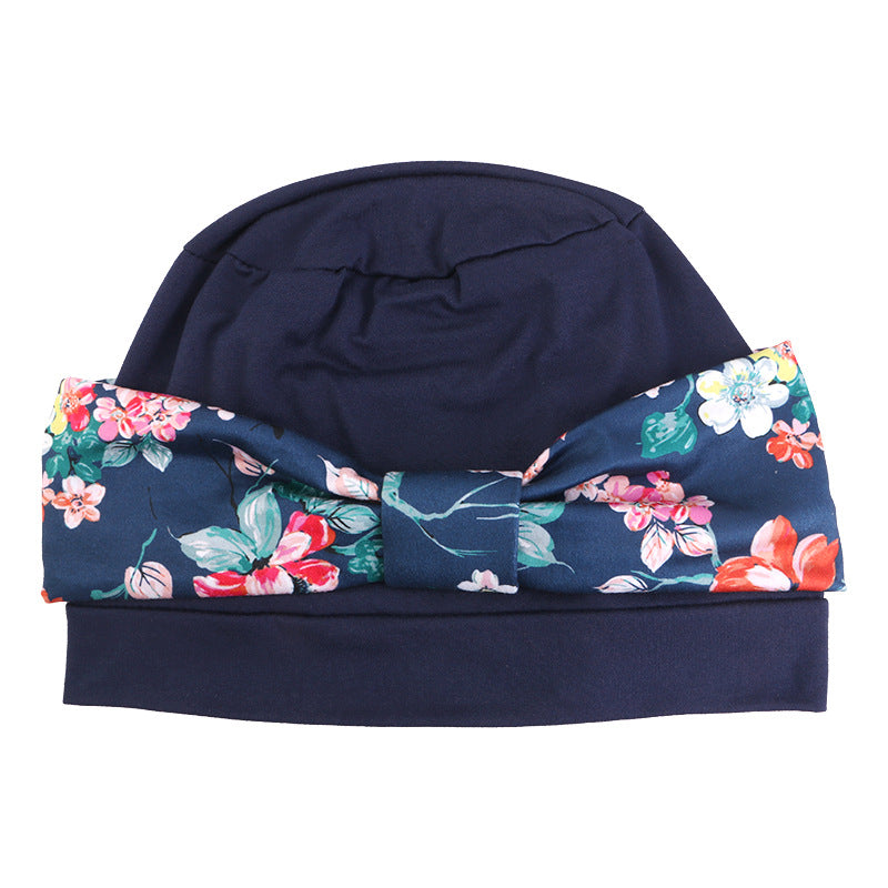 Bohemian style printed flat top knotted headscarf hat, fashionable home hat, confinement hat, toe cap JDT-532A