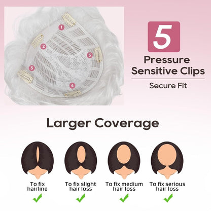 Short Wiglet Hair Topper for Women with Thinning Hair Large Coverage Synthetic Top Grey