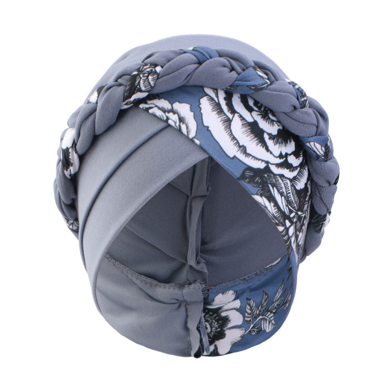 Cross-Border Printed Two-Color Braided Turban Hat Cross-Style Women's Turban Ethnic Turban Jdt-429I