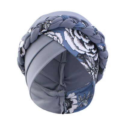 Cross-Border Printed Two-Color Braided Turban Hat Cross-Style Women's Turban Ethnic Turban Jdt-429I