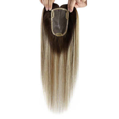 3*5inch Hair Topper Remy Human Hair Balayage Brown With Blonde Wigs Hair Piece