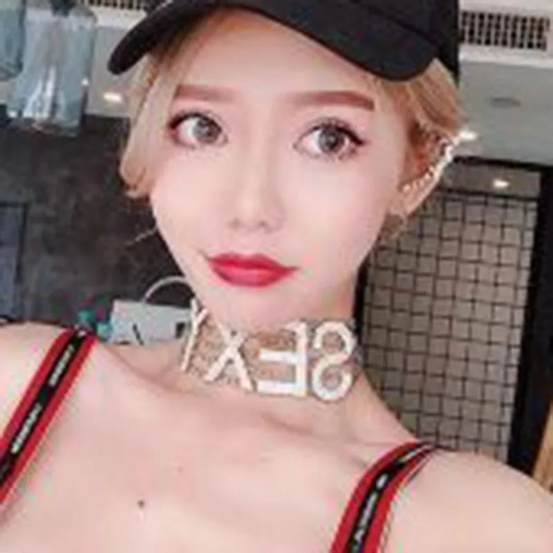 Sexy Women's European Style Letter Pattern Diamante Technic Choker Necklace