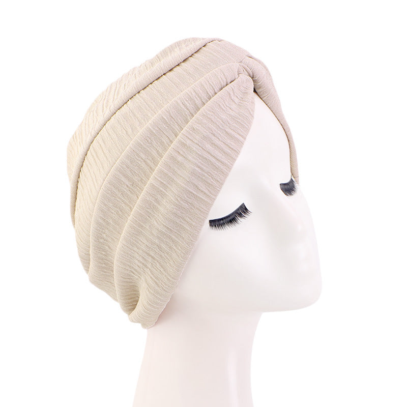 Cross Border Solid Color Bubble Cotton Cross Twisted Cap Women's Stretch Ethnic Bag Cap Indian Cap JDT-163D