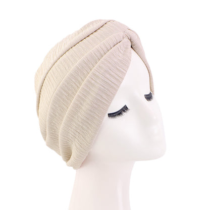 Cross Border Solid Color Bubble Cotton Cross Twisted Cap Women's Stretch Ethnic Bag Cap Indian Cap JDT-163D