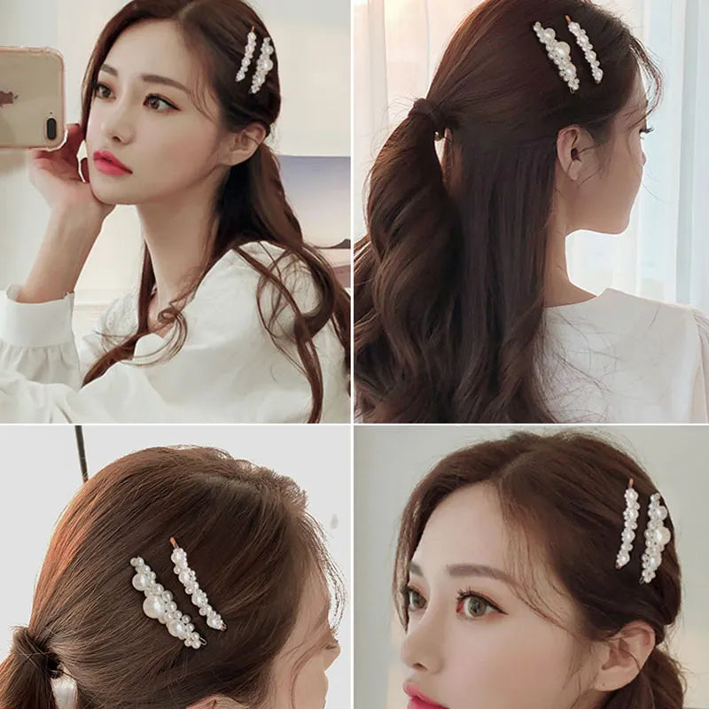 Women's Korean Style Pearl Inlaid Technic Barrette Hair Accessories For Prom Wedding Party Gift