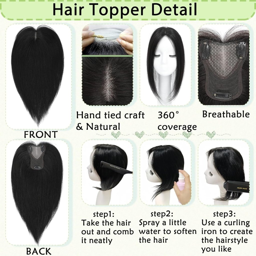 Hair Toppers for Women Real Human Hair 360° No Bangs Upgrade Lace Base Human Hair Toppers