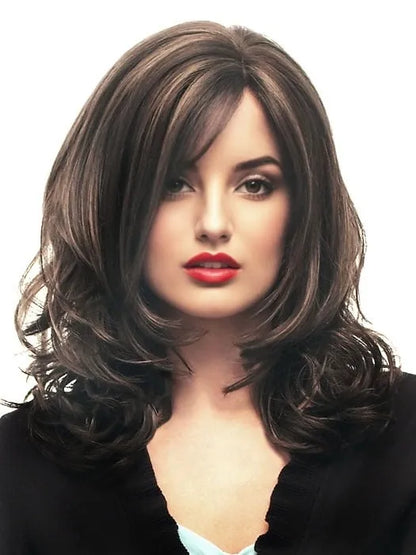 Lockige dunkelbraune synthetische 16 Zoll Haarperücke