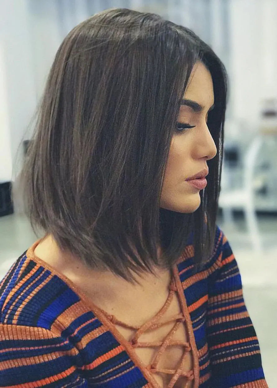 Classical LOB Haircut Top Quality Natural Straight Medium Synthetic Hair Capless Wigs 16 Inches