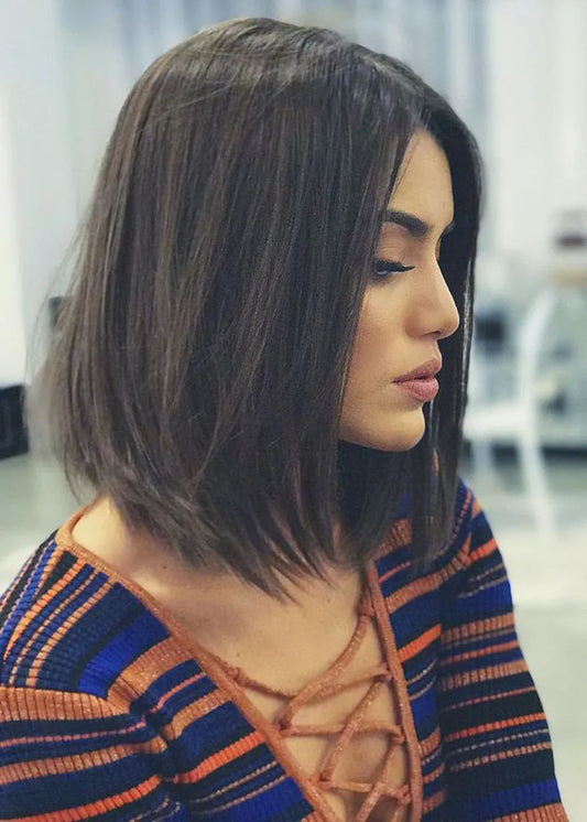 Classical LOB Haircut Top Quality Natural Straight Medium Synthetic Hair Capless Wigs 16 Inches