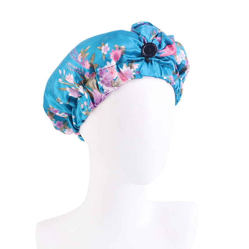 Cross-border Exclusive High Elastic Button Women's Hair Care Cap Dual-use Long Hair Nightcap Shower Cap Amazon Hot Sale