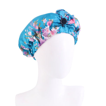 Cross-border Exclusive High Elastic Button Women's Hair Care Cap Dual-use Long Hair Nightcap Shower Cap Amazon Hot Sale