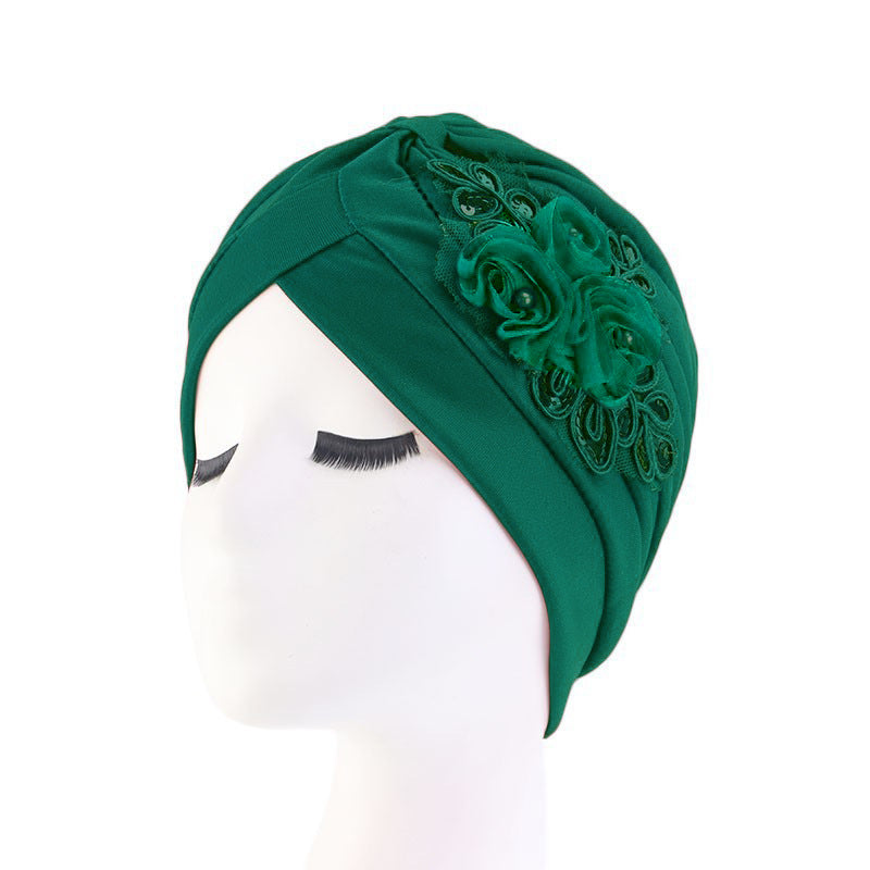 Cross-border supply fashion street shot flower bag head hat solid color pleated Indian hat ethnic hat TJM-24X
