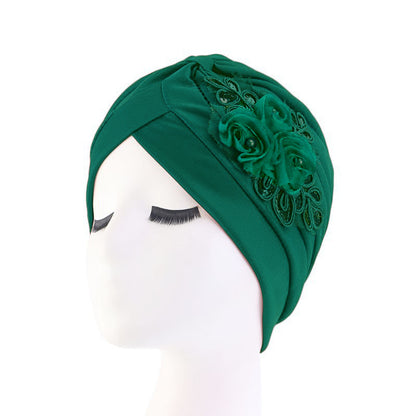 Cross-border supply fashion street shot flower bag head hat solid color pleated Indian hat ethnic hat TJM-24X