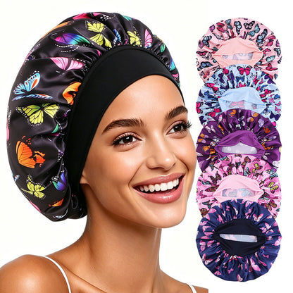 New Butterfly Print Elastic Sleep Cap, Satin Nursing Cap, Head Wrap Hat, Cross-Border Hat Jdb-301A-6