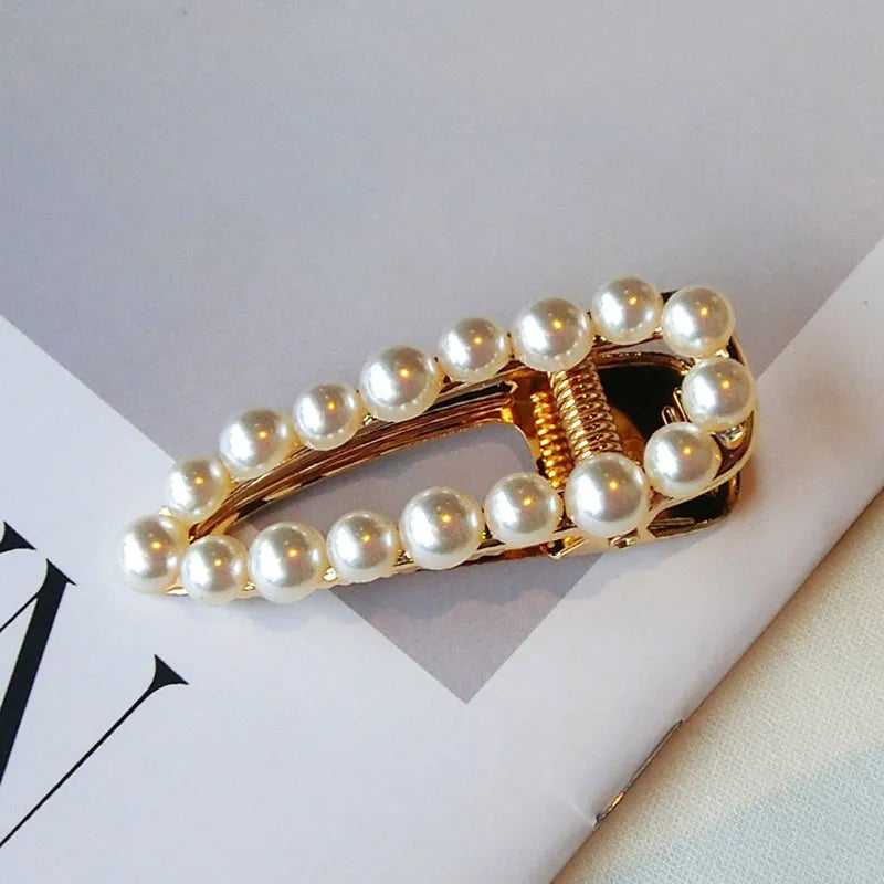Women's Korean Style Pearl Inlaid Technic Barrette Hair Accessories For Prom Wedding Party Gift