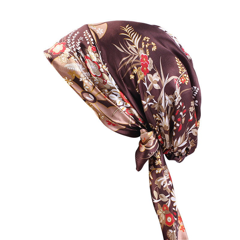 Cross-border source satin printed turban women's bandage turban hat pastoral style streamer braid hat TJM-226
