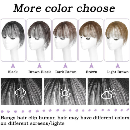 Clip in Bangs 100% Human Hair Toppers 360°3D Hair Pieces Clip On Air Bangs Extensions