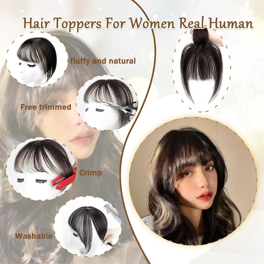 Hair Toppers for Women Real Human Hair Bangs Hair Clip French Fake Clip in Bangs Hair Pieces