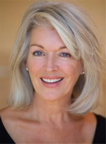 Mittellange glatte Kunsthaar-Perücken mit Spitzenfront für ältere Frauen