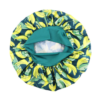 New Cross-Border Style Fruit-Print Wide-Brimmed Elastic Sleep Cap, Satin Nursing Cap, Head Wrap Cap Jdb-301A-5