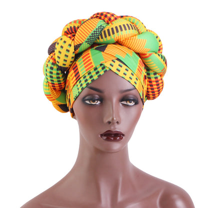 African Hot Sale Printed Stereo Sponge Twist Braid Tape Hat Black Turban Hair Care Hat JDT-488B