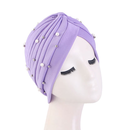Amazon Solid Color Stretch Hood Headscarf Hat Starry Beads India Yoga Hat Chemotherapy Hat TJM-49