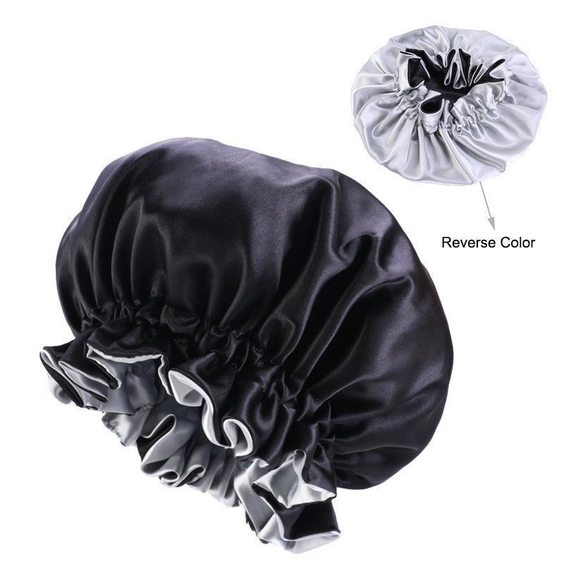 Double Layer Large Lace Nightcap Satin Round Hat Beauty Salon Makeup Hat Chemotherapy Cap