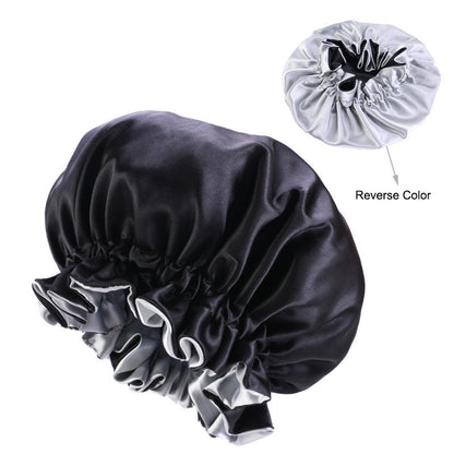 Double Layer Large Lace Nightcap Satin Round Hat Beauty Salon Makeup Hat Chemotherapy Cap