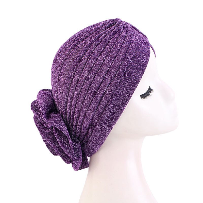 Cross-border new bright silk big flower headscarf hat ethnic style toe cap retro fashion hat TJM-322
