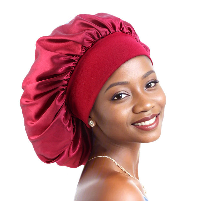 Professional Custom Printing of Logo Large Satin Wide-Brimmed Sleep Cap, Beauty and Hair Care Cap, Headscarf Cap, Direct from the Source Factory