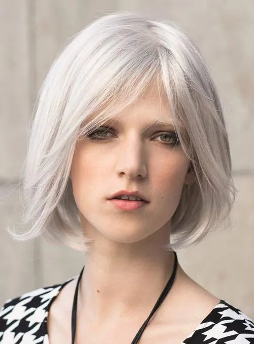 Youthful Classic Bob Hairstyle Gray Human Hair Wig 10 Inches