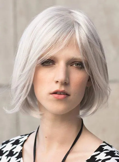 Youthful Classic Bob Hairstyle Gray Human Hair Wig 10 Inches