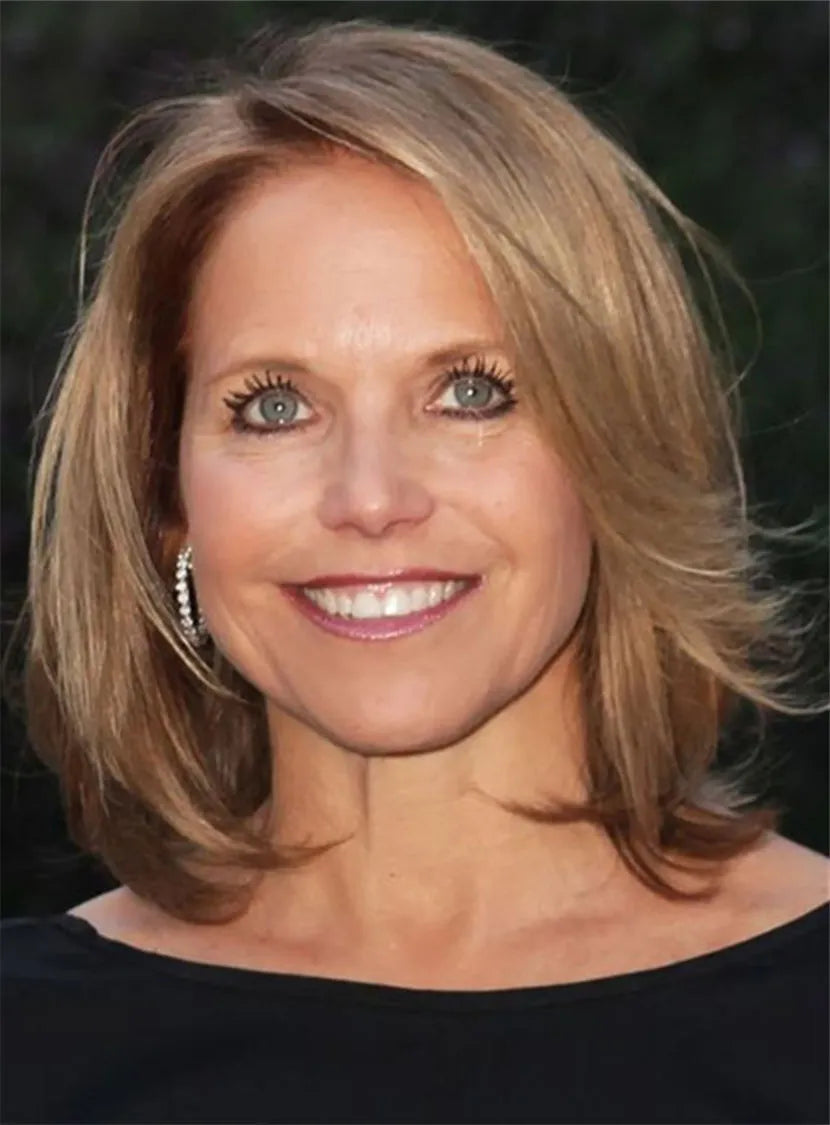 Medium Popular Chic Human Hair Straight Lace Front Women Wigs 12 Inches