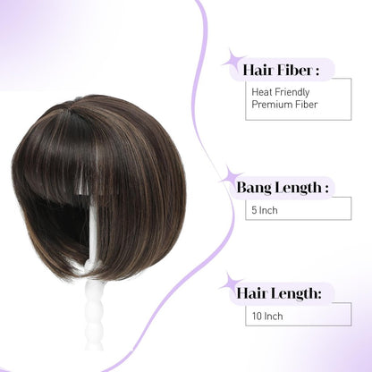 Human Hair Pieces Short Bob Hair Toppers with Bangs Side Part Hair