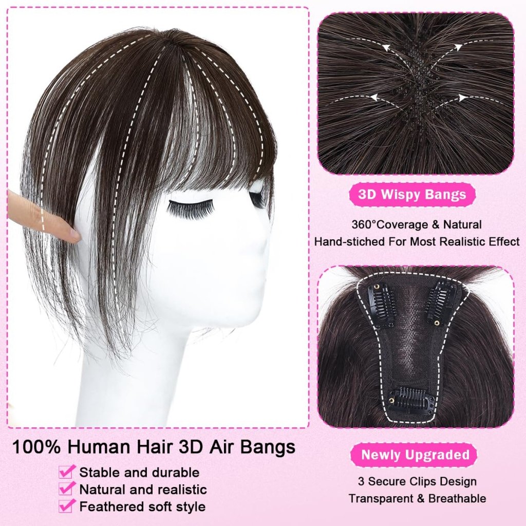 Hair Toppers For Women Real Hair 360° 3D Cover Human Hair Topper Wig with Bangs Hair Pieces