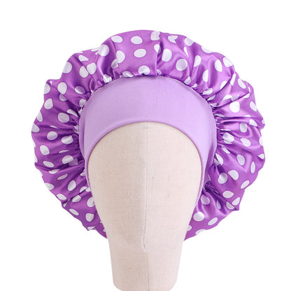 Children's Stretch Wide-brimmed Satin Nightcap Printed Hood JDKB-21A