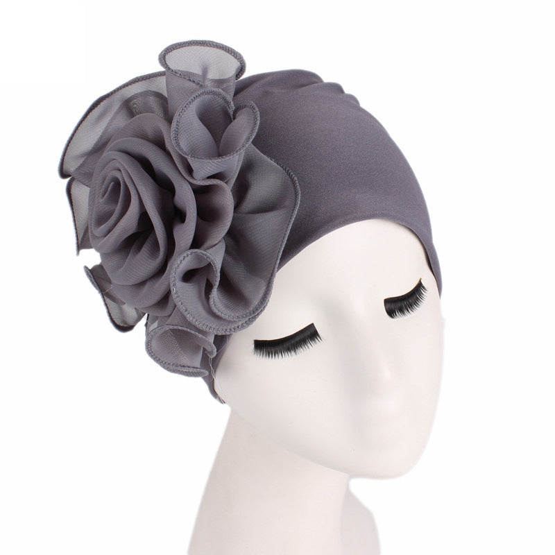 Large Floral Double-Layer Headscarf Hat, Hair Protection and Anti-Hair Loss Cap Tjm-295