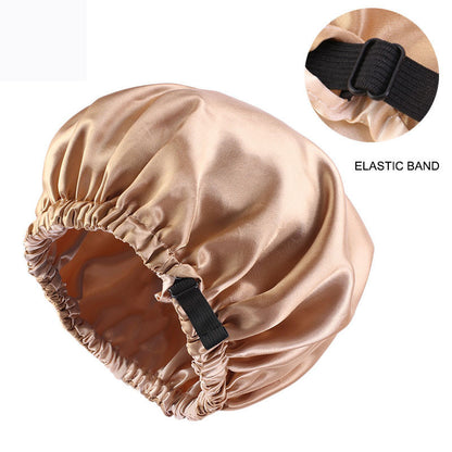 Cross-border supply of colored nightcap invisible flat adjustable buckle silk double shower cap beauty hair care hat