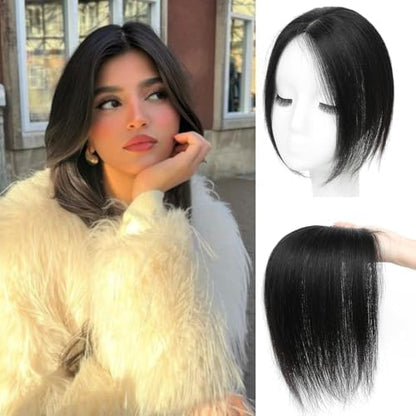 Hair Toppers for Women Real Human Hair, Bangs Hair Clip 360° 3D Cover Human Hair Topper with Bangs