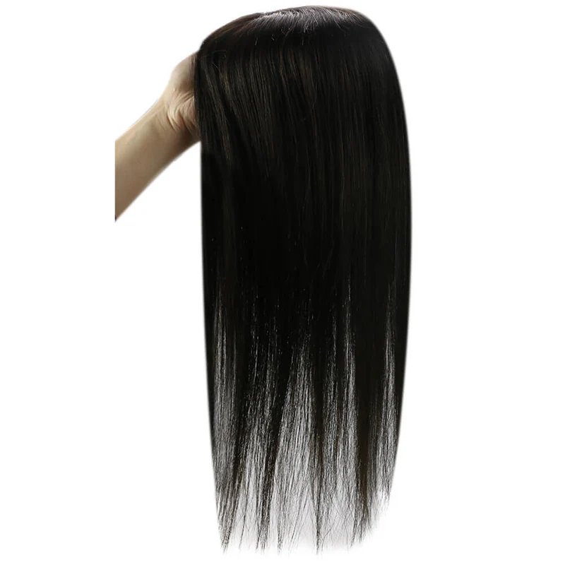 Human Hair Toppers Invisible Wiglet Hair pieces Without Bangs Off Black #1B[Density Upgrade 150%]