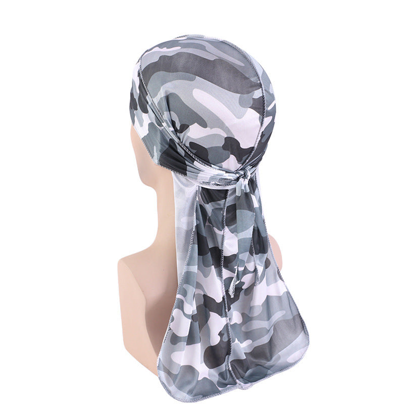 Cross-Border New Style Imitation Silk Camouflage Headscarf Hat, Long-Tailed Pirate Hat, Tie-On Head Wrap Hat Tjm-05-3H